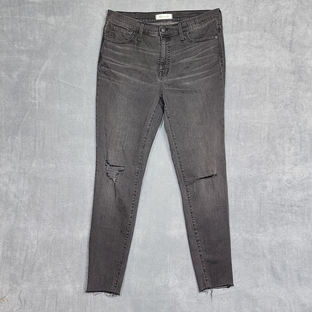 Madewell 9" High Rise Skinny Jeans‎ Ripped Distressed Faded Black Size 31